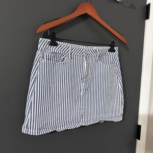 Blue and White Striped Denim Skirt